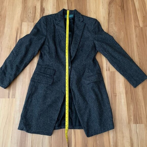 Lauren Ralph Lauren Womens 10 Single Breasted Long Jacket Black Gray Wool Tweed - Picture 12 of 15